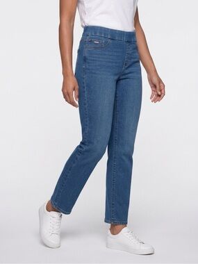 Nine West Pull-On Straight Leg Stretch Jeans Size 12 Medium Wash